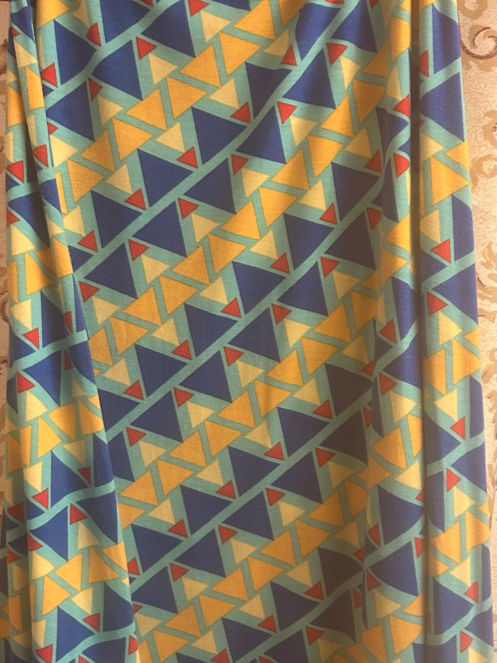 LuLaRoe Maxi Skirt in Teal, Blue, Yellow with Red Accents